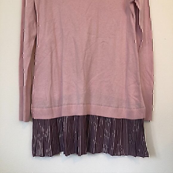 LOGO LORI GOLDSTEIN Cotton Cashmere Sweater with Striped Trim Pink Purple XS - Picture 10 of 12
